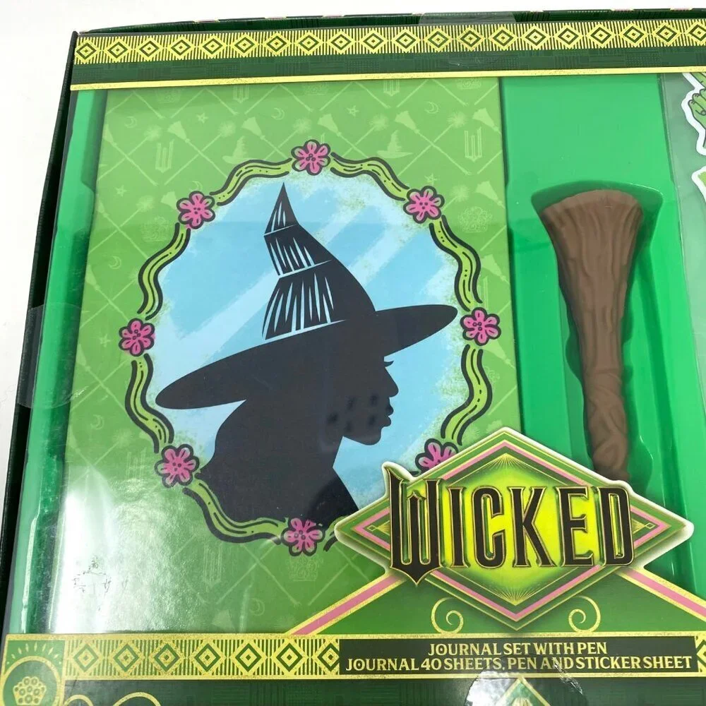 Wicked Elphaba Journal Set Broom Pen Puffy Stickers 40 Page Blank Book